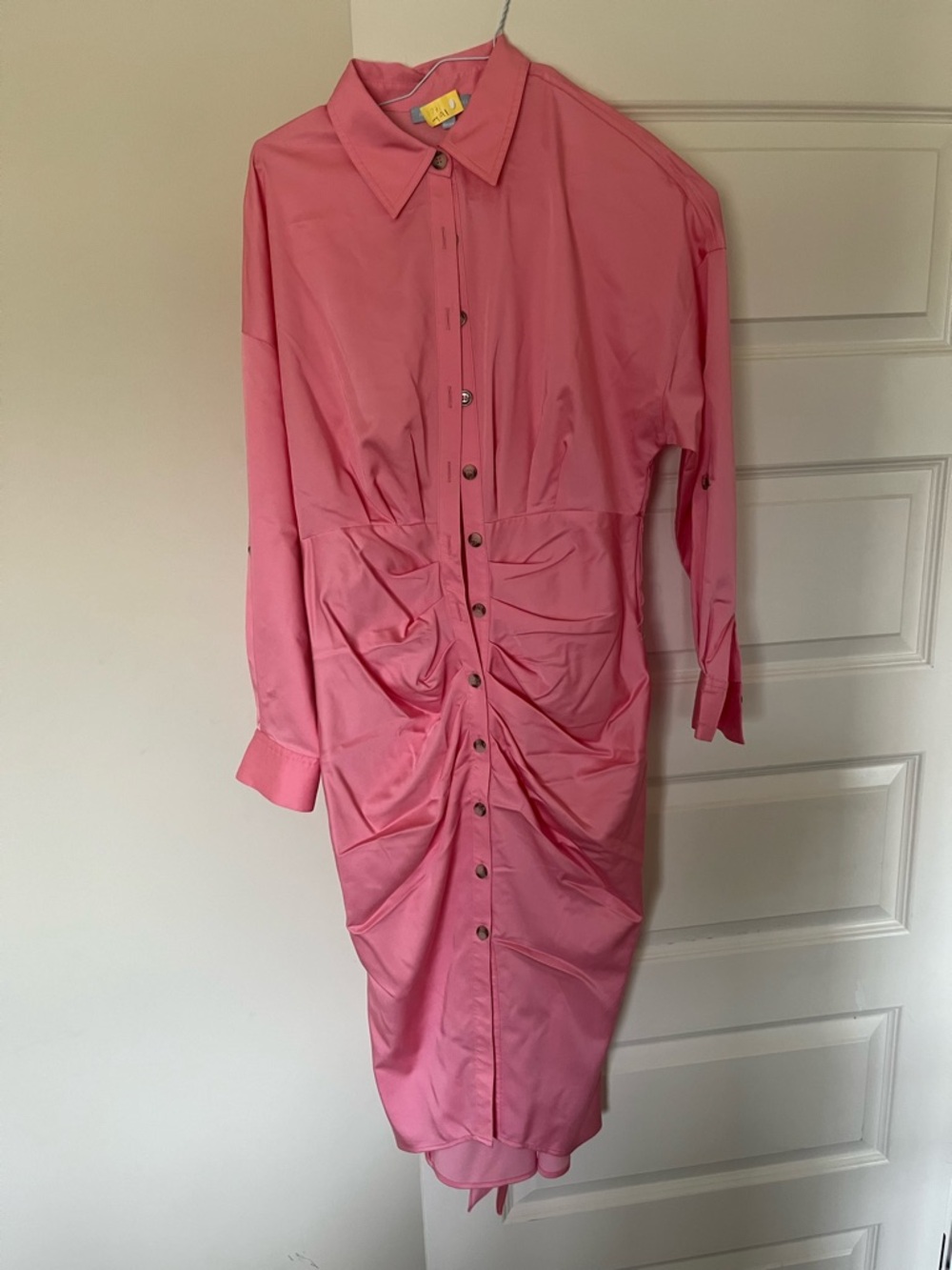 ANTONIO MELANI Pink Button-Front Ruched Midi Shirtdress